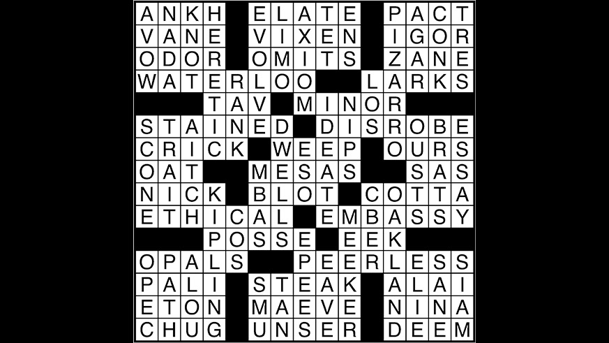 Crossword puzzle answers: February 14 2018 Metro US