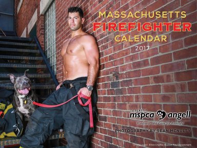 Calendar of Massachusetts firefighters holding dogs will set 2017 aflame