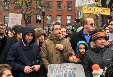 Hundreds crowd Adam Yauch park to protest swastika graffiti