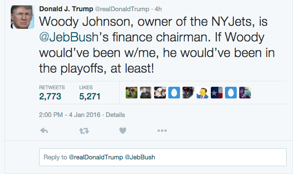 Donald Trump Twitter feed makes fun of New York Jets owner Woody