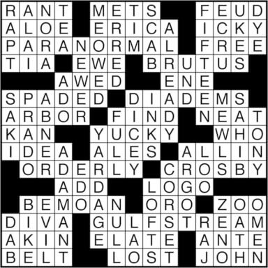 Crossword puzzle answers: August 8, 2016 - Metro US