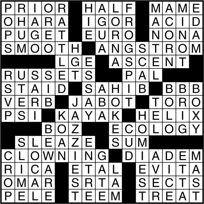 Crossword puzzle answers: December 22 2016 Metro US