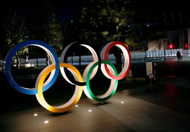 FILE PHOTO: Olympic rings are seen near the National Stadium in Tokyo