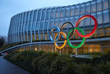 The Olympic rings are pictured in front of the International Olympic Committee (IOC) in Lausanne