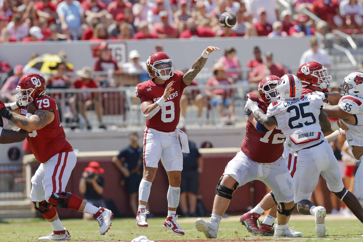 Dillon Gabriel Passes For Over 300 Yards In 1st Half No 20 Oklahoma   1255051 Arkansas St Oklahoma Football 32265 1200x800 