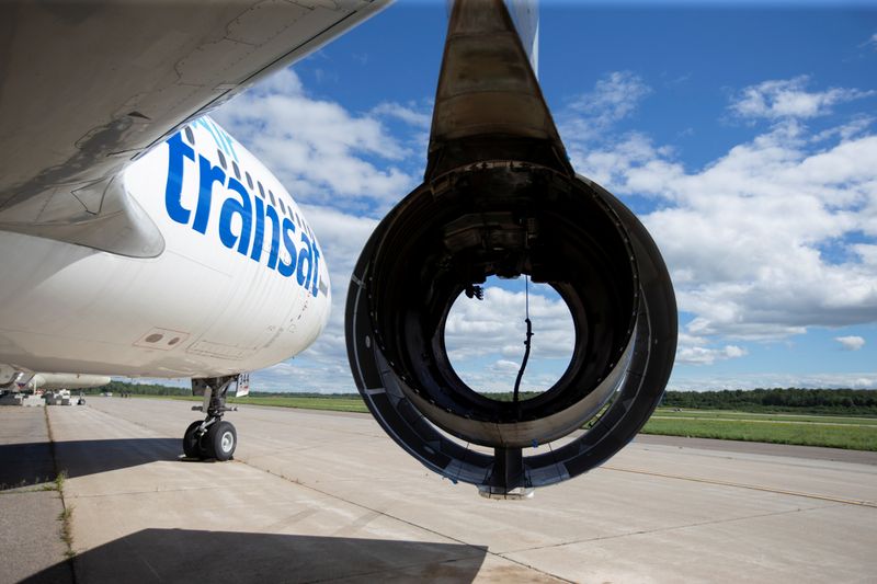 An A310 airplane with its engine removed sits on the