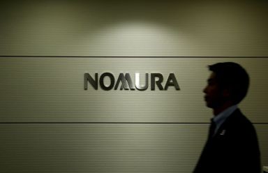 FILE PHOTO: The logo of Nomura Securities is pictured at