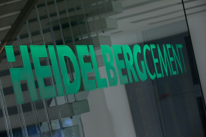 A logo of HeidelbergCement is pictured at their headquarters in