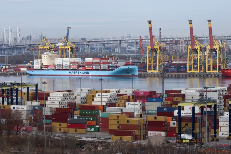 Vaga Maersk container ship is moored in the port of