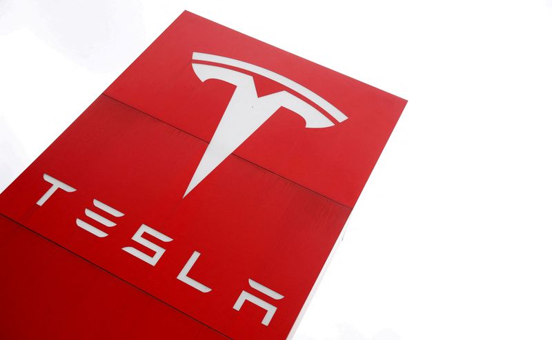 FILE PHOTO: The logo of car manufacturer Tesla is seen