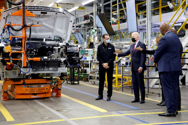 FILE PHOTO: U.S. President Joe Biden tours the General Motors