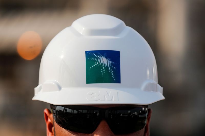 FILE PHOTO: An employee in a branded helmet is pictured