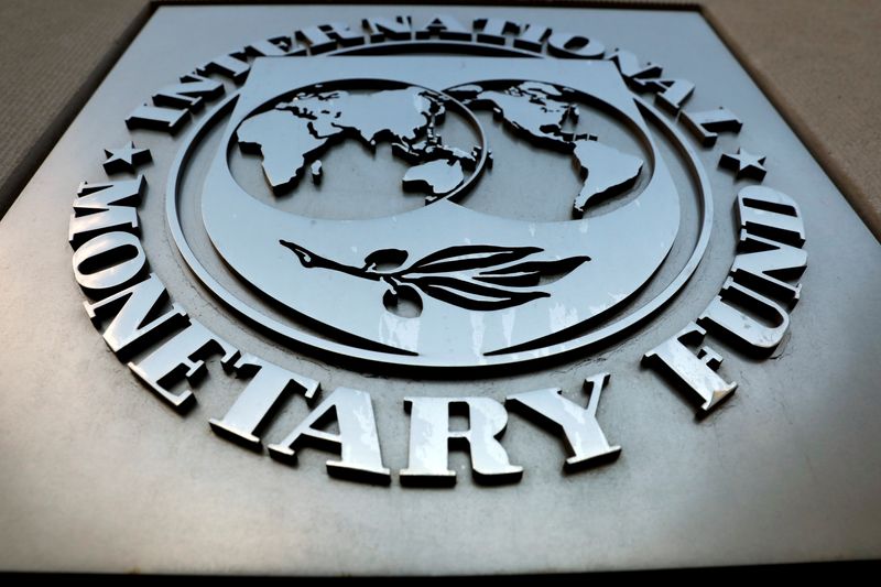 FILE PHOTO: The IMF logo is seen outside the headquarters