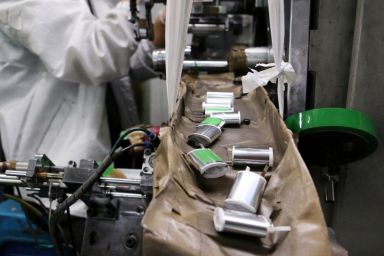 FILE PHOTO: Lithium ion batteries are seen on a production