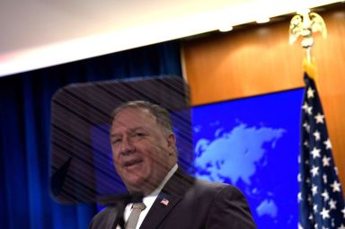 FILE PHOTO: U.S. Secretary of State Mike Pompeo conducts a