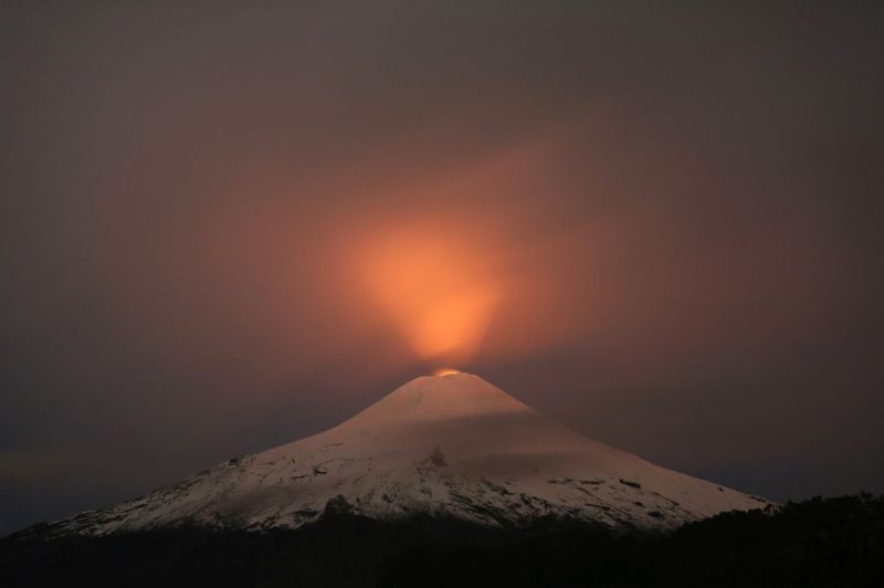 FILE PHOTO:  The Villarrica Volcano is seen at night