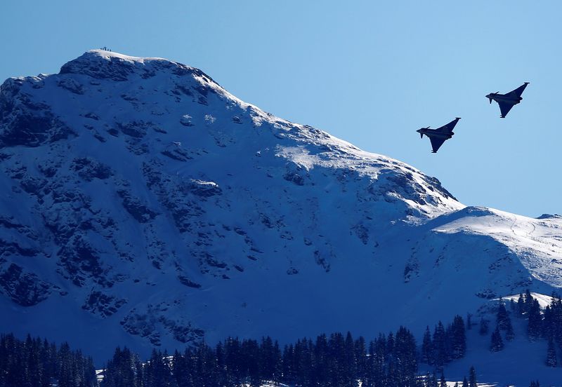 FILE PHOTO: Two Eurofighter Typhoon aircraft fly over the Streif
